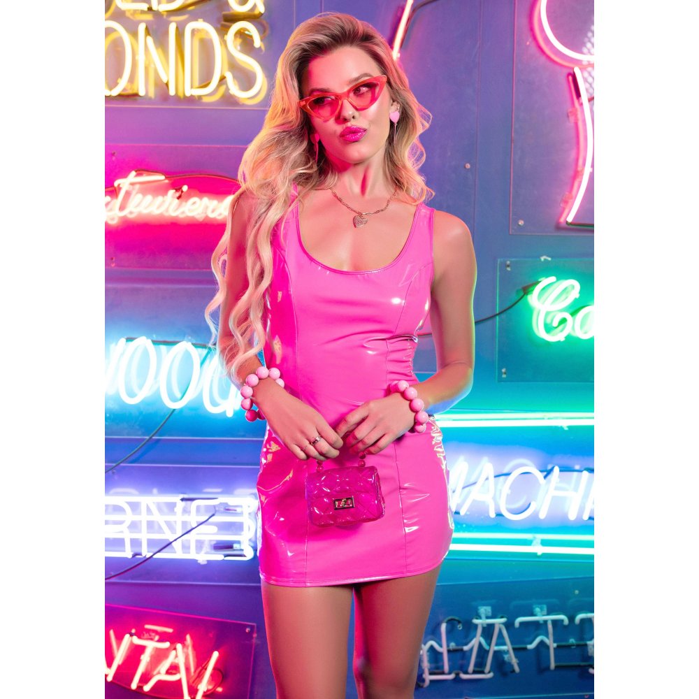 Leg Avenue Leg Avenue Pink Vinyl Mini Costume dress Pink Attitude